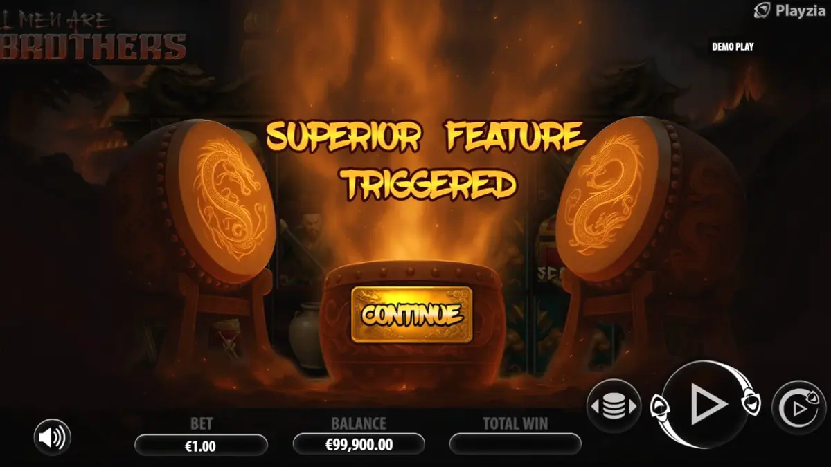 Tela de jogo do slot All Men Are Brothers, mostrando guerreiros e símbolos de batalha em um cenário de guerra.