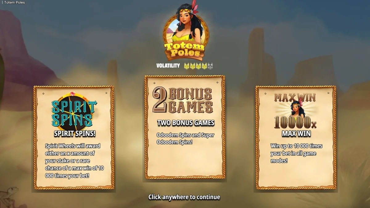 Totem Poles slot machine interface com tema de cultura indígena